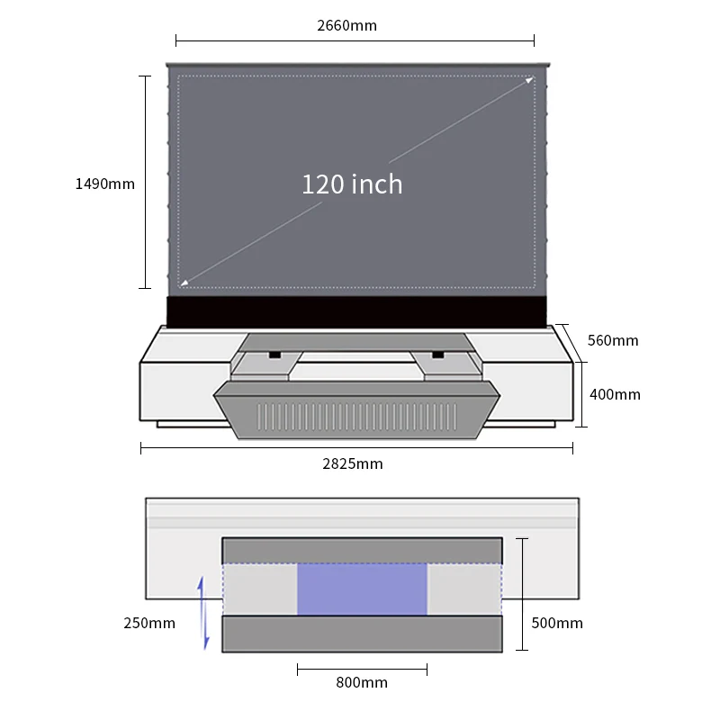 WUPRO Eterna Series Top quality solid wood smart Laser TV Cabinet with UST floor rising screen For UST Projector