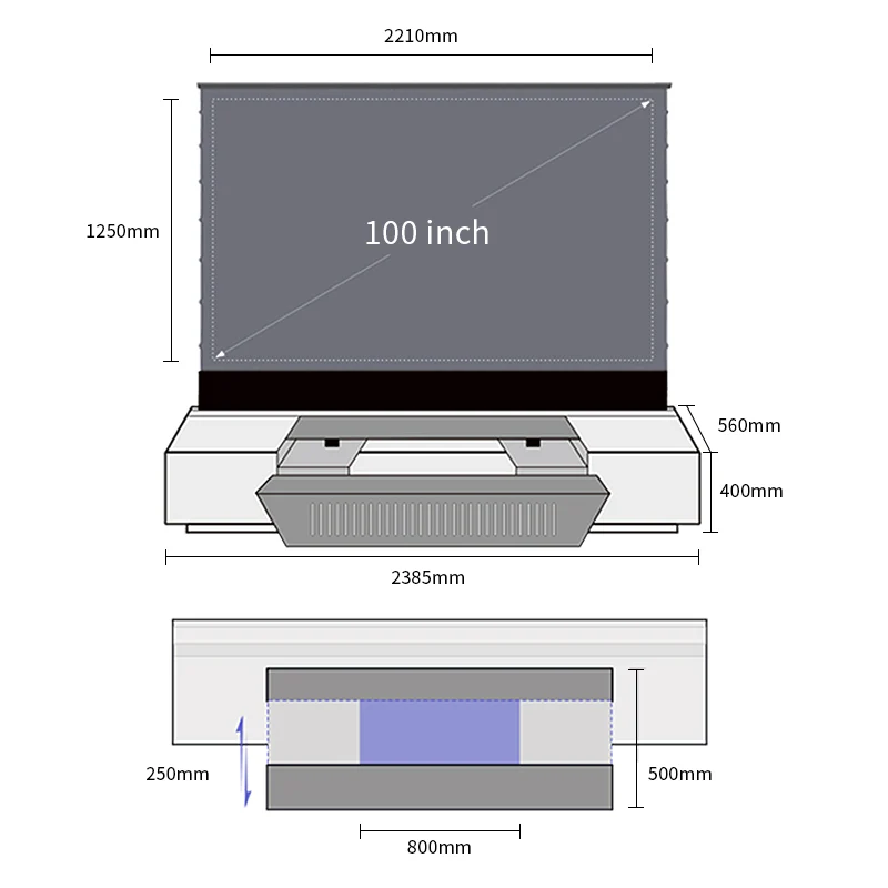 WUPRO Eterna Series Top quality solid wood smart Laser TV Cabinet with UST floor rising screen For UST Projector