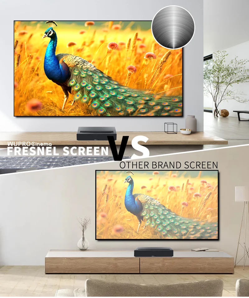 100/120inch WUPRO Cinema Fresnel Peacock Series 4K&8K UST ALR Fixed Frame Screen For UST Projector