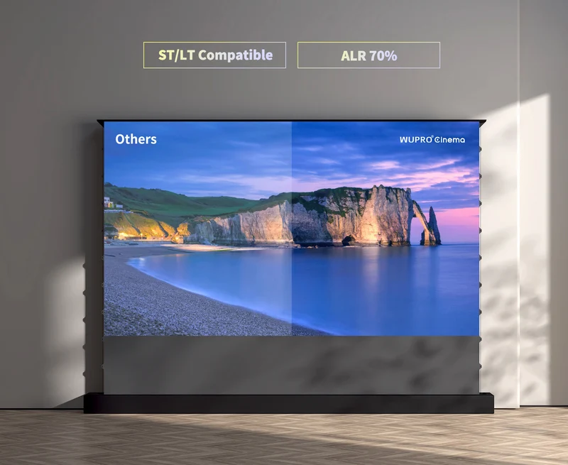 WUPRO CINEMA-LEVEL Smart Enhanced Gain Motorized Tension Floor Rising Screen For Long Throw projector