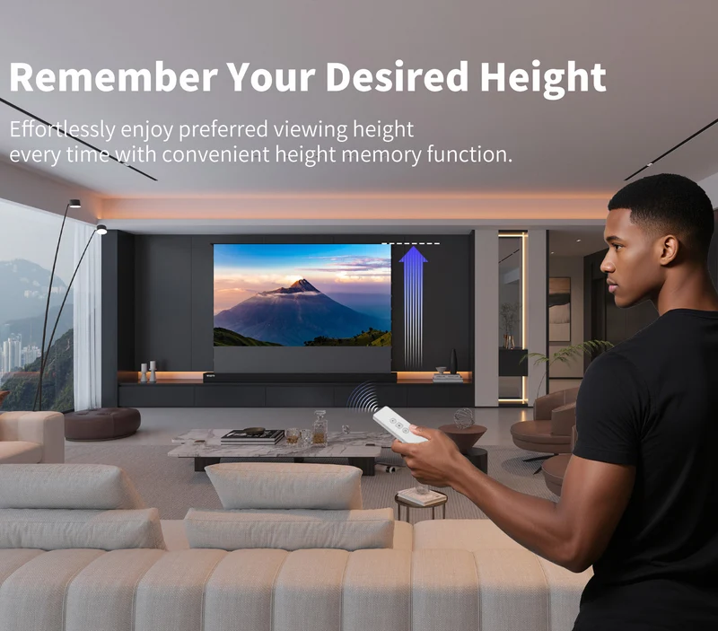 WUPRO CINEMA-LEVEL Smart Enhanced Gain Motorized Tension Floor Rising Screen For Long Throw projector