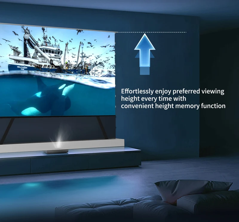 WUPRO CINEMA-LEVEL LeApex Smart CBSP Excellent Contrast Tension CLR ALR Motorized Floor Rising Screen For UST Projector