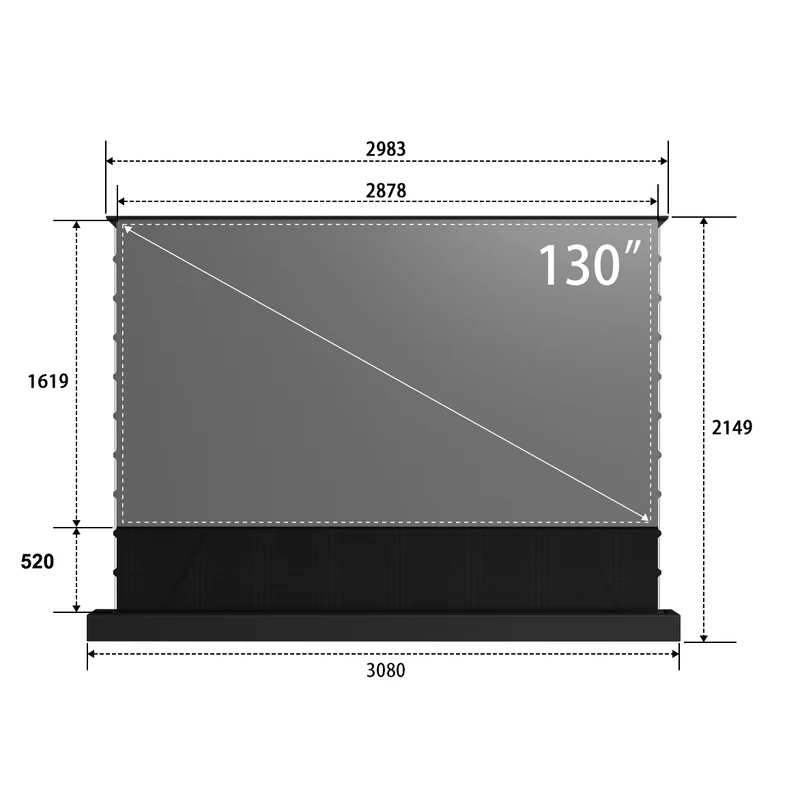 WUPRO CINEMA-LEVEL LeApex Smart CBSP Excellent Contrast Tension CLR ALR Motorized Floor Rising Screen For UST Projector