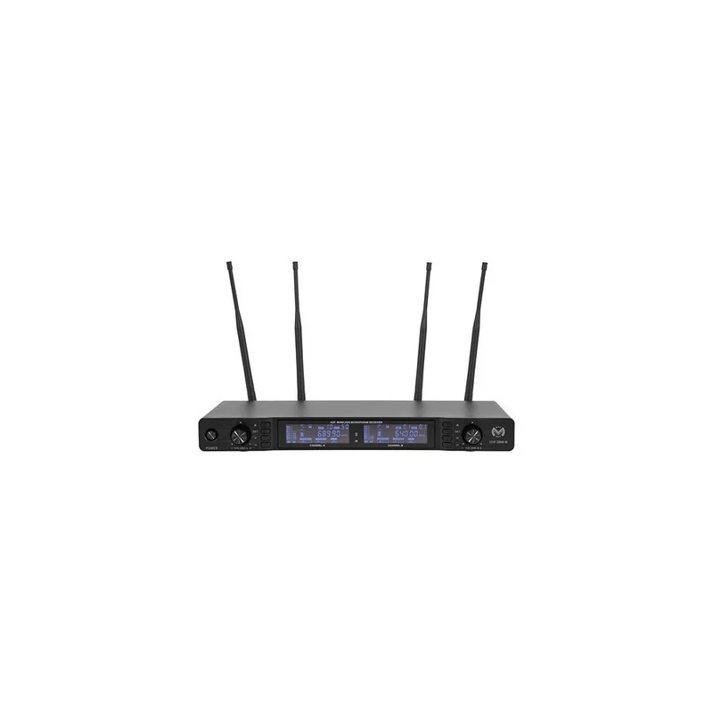 Mac Mah Dual-channel UHF wireless system with True Diversity, 50 MHz bandwidth, infrared pairing, includes two cardioid handheld