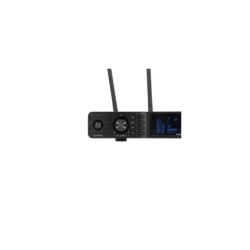 Mac Mah Dual-channel UHF wireless system with True Diversity, 50 MHz bandwidth, infrared pairing, includes two cardioid handheld