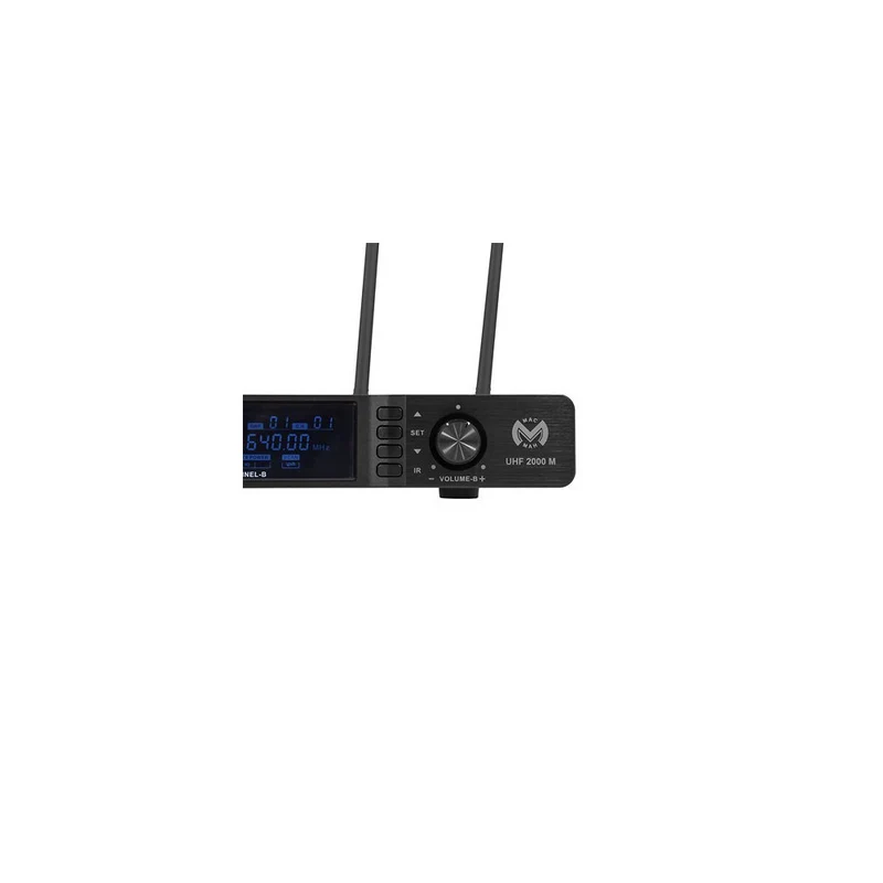 Mac Mah Dual-channel UHF wireless system with True Diversity, 50 MHz bandwidth, infrared pairing, includes two cardioid handheld