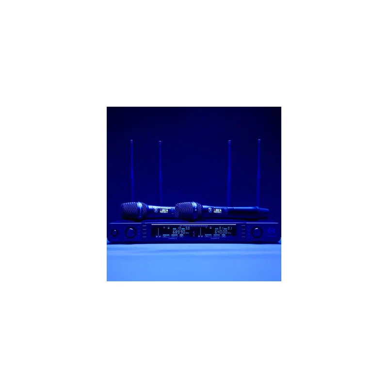Mac Mah Dual-channel UHF wireless system with True Diversity, 50 MHz bandwidth, infrared pairing, includes two cardioid handheld