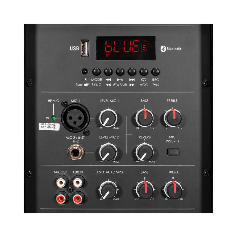 Mac Mah 600 W battery powered portable PA system, 15" LF + 3.2" HF, Bluetooth, USB key reader