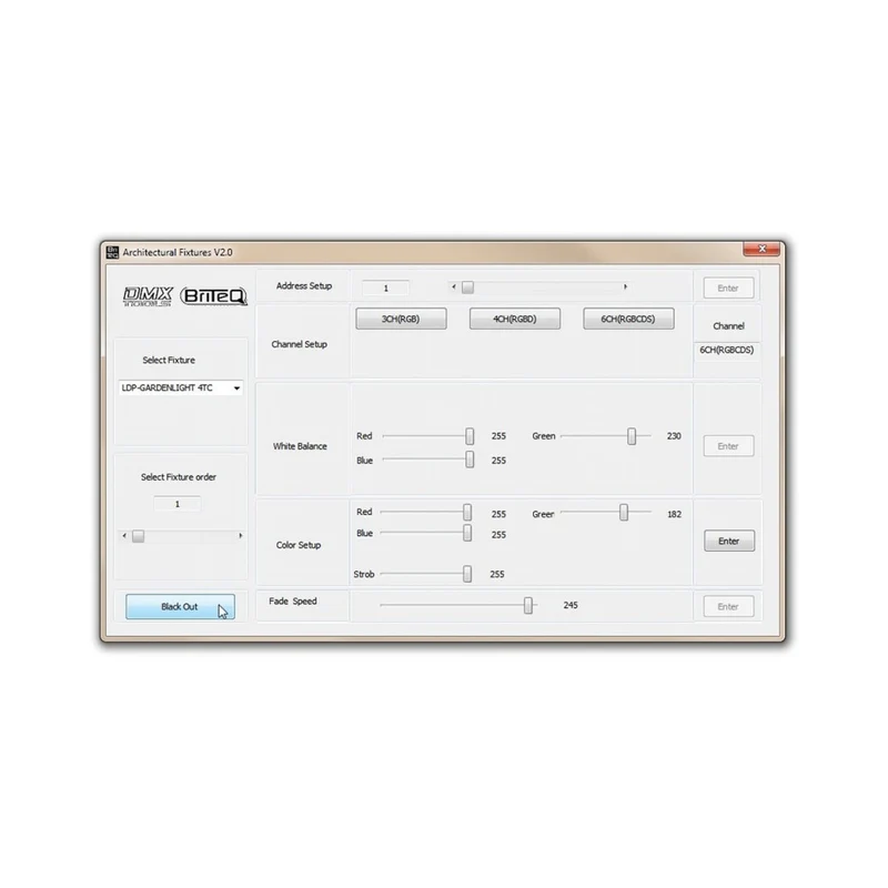 Briteq DMX setup tool with software for firmware update