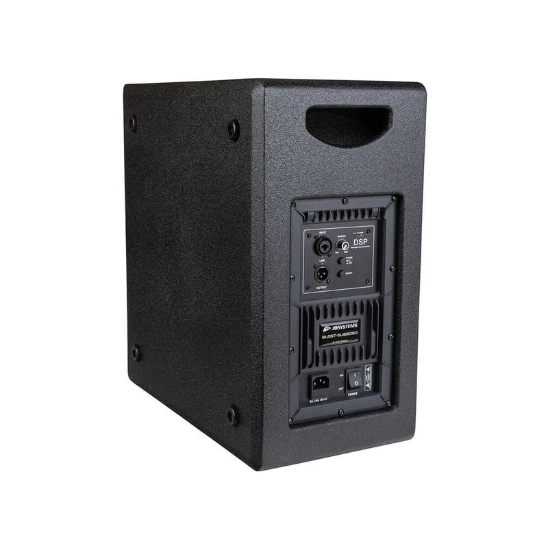 JB Systems Dual‑8" active subwoofer with 300 W RMS Class‑D amplification stage, built‑in DSP, lightweight plywood cabinet