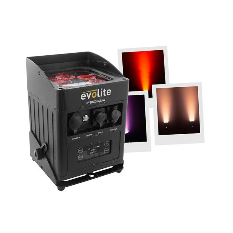 Evolite 6 x 15 W waterproof LED projector battery powered with wireless DMX connection