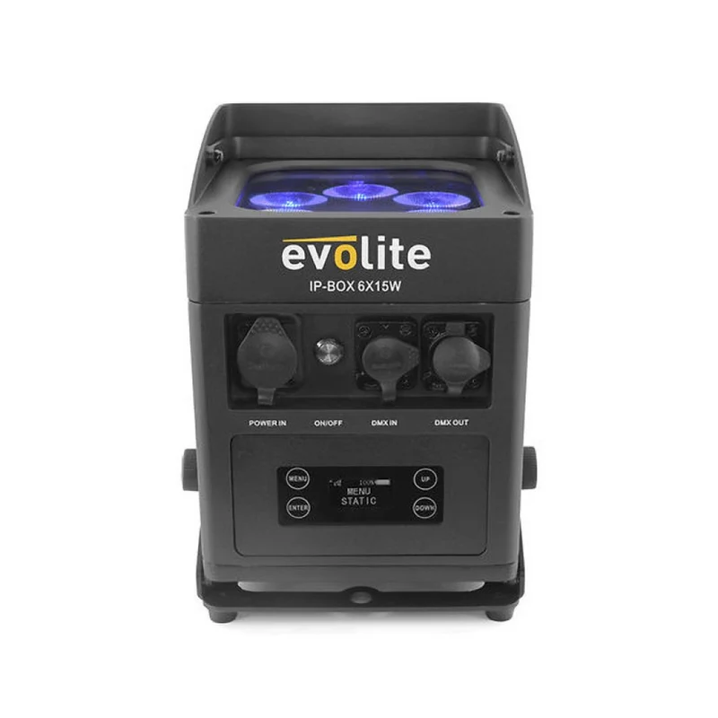 Evolite 6 x 15 W waterproof LED projector battery powered with wireless DMX connection