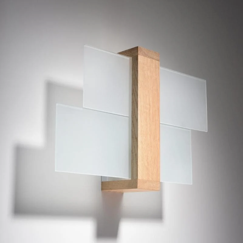 Applique Murale Bois Clair Rectangles de Verre pour Ampoule E27