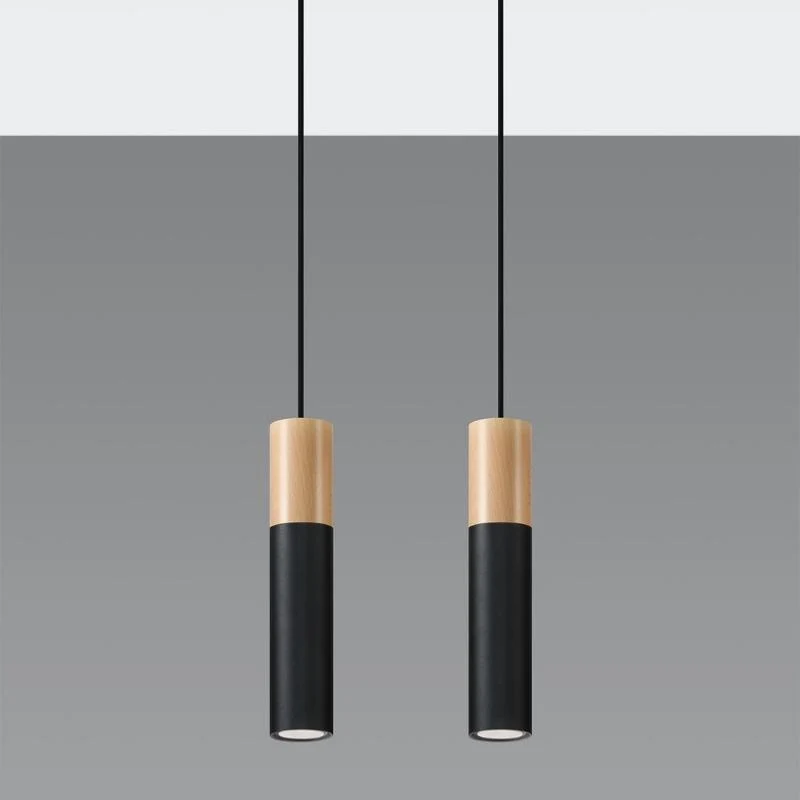 Suspension 2 Lampes Bois Noir pour Ampoules GU10