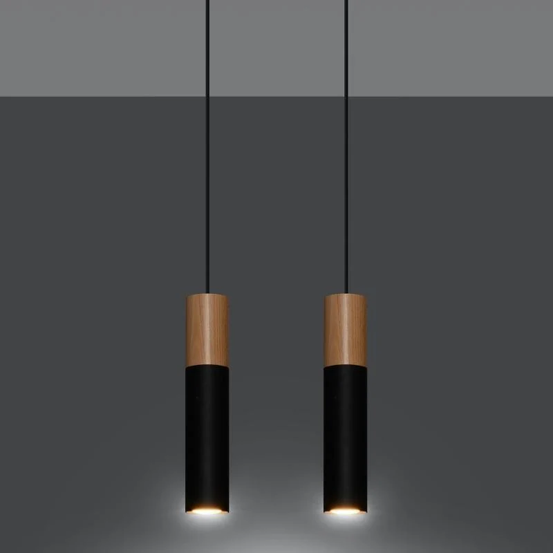 Suspension 2 Lampes Bois Noir pour Ampoules GU10