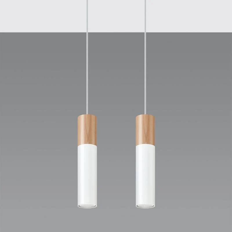 Suspension 2 Lampes Bois Blanc pour Ampoules GU10