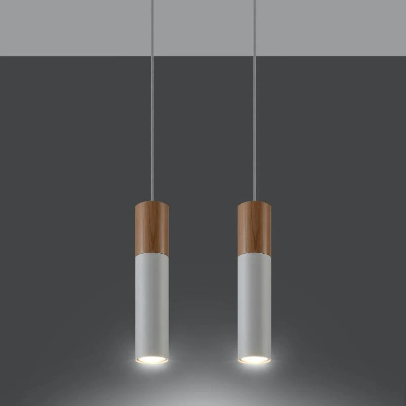 Suspension 2 Lampes Bois Blanc pour Ampoules GU10