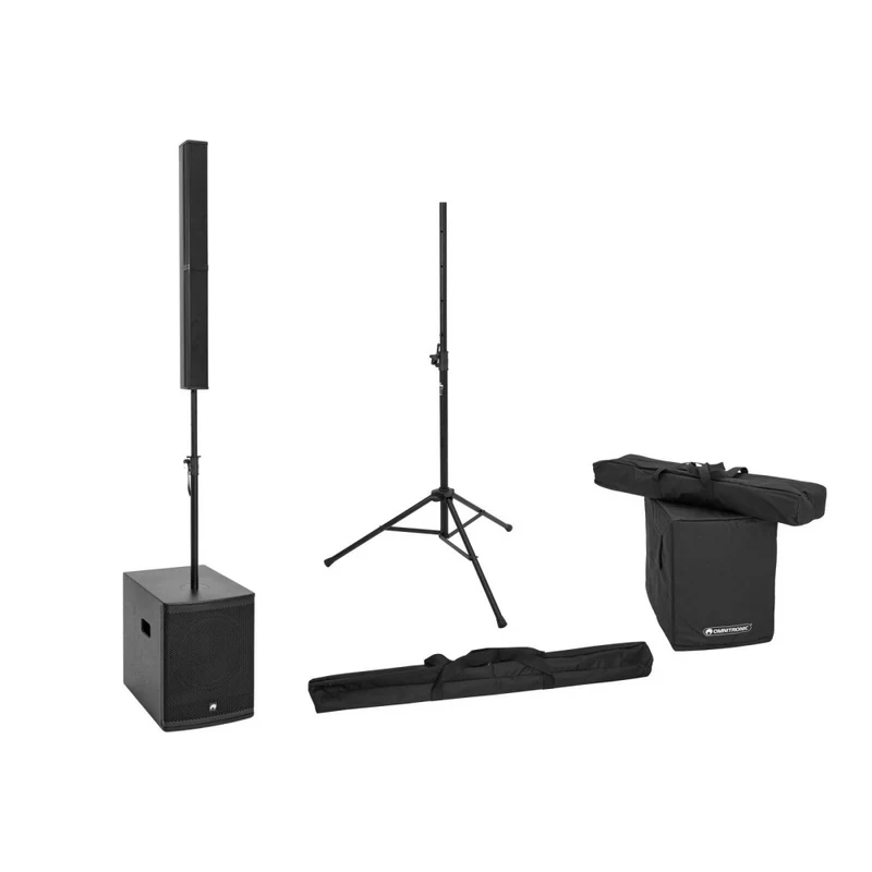 OMNITRONIC Set ROD-1283 Sistema di Diffusori a Colonna Attivo + Stand per Diffusore + Set di Copertura