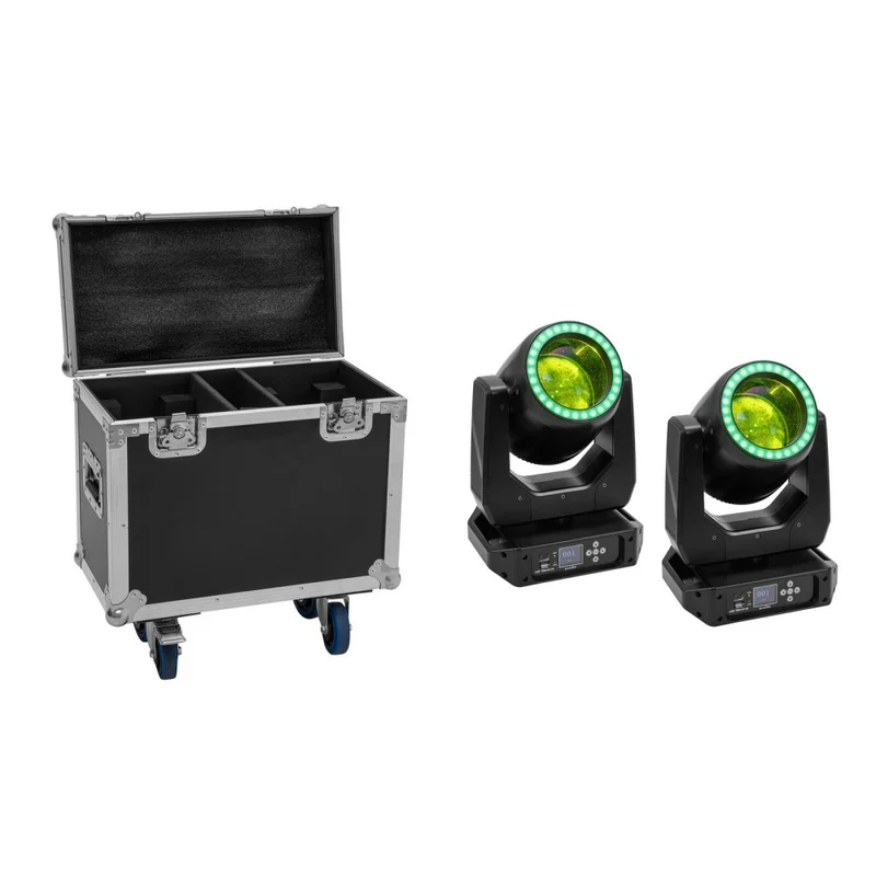 EUROLITE Set 2x LED TMH-B120 Hypno Testa Mobile Beam + Flightcase con ruote