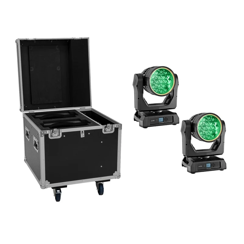 EUROLITE Set 2x LED IP TMH-W285 Hypno Testa Mobile Wash + Flightcase con ruote