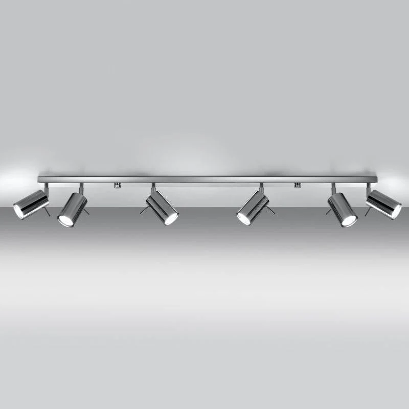 Plafonnier Spot Orientable Inox pour 6 Ampoules GU10