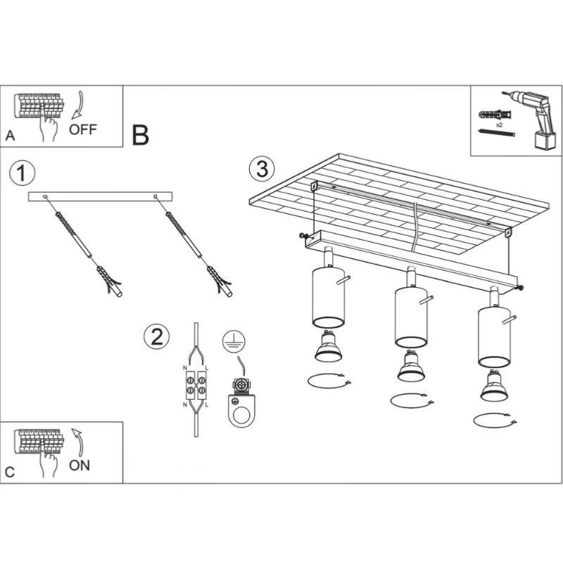 Plafonnier Spot Orientable Inox pour 3 Ampoules GU10