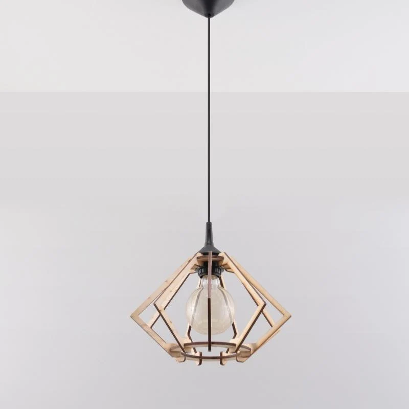 Suspension Bois Prisme pour Ampoule E27