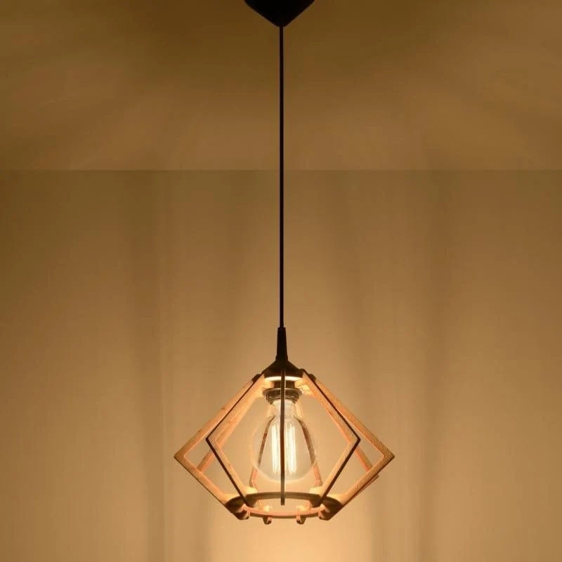 Suspension Bois Prisme pour Ampoule E27