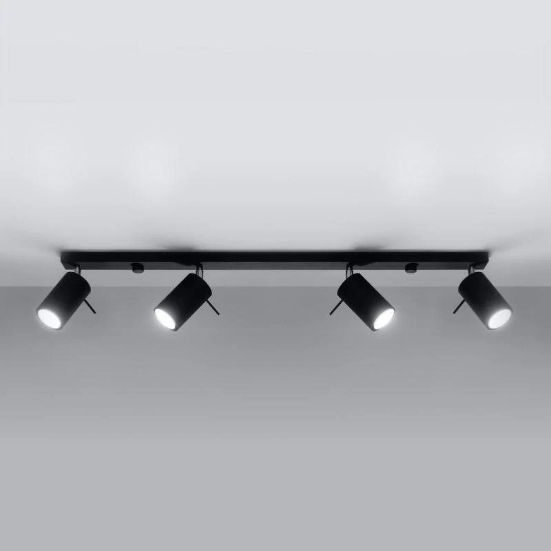 Plafonnier Spot Orientable Noir pour 4 Ampoules GU10