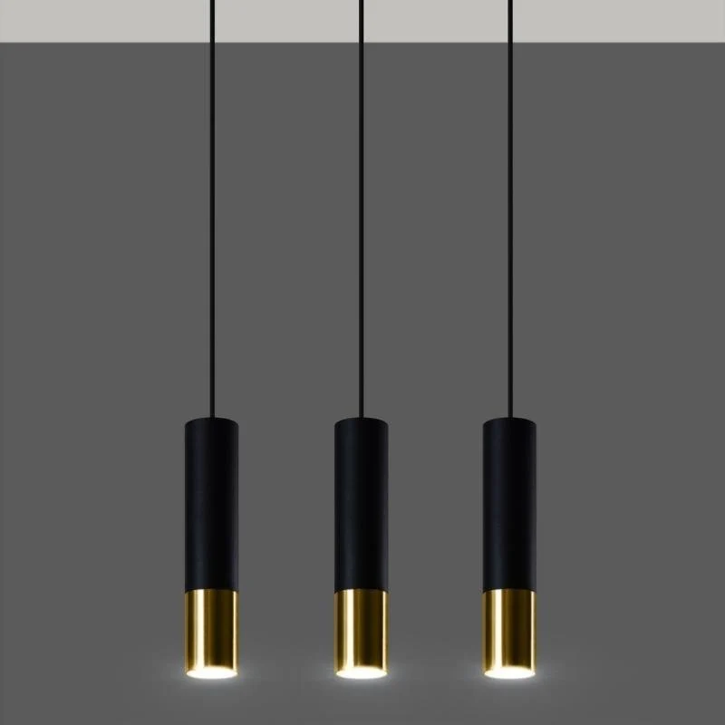 Suspension 3 Lampes Noir Or pour Ampoules GU10