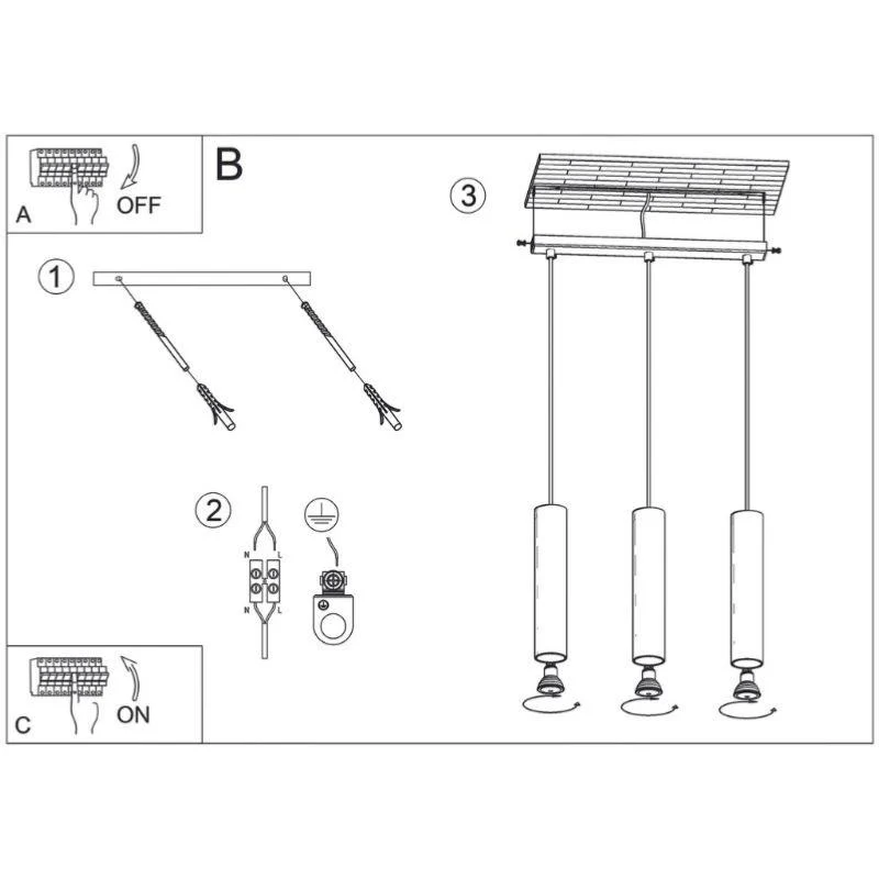 Suspension 3 Lampes Noir Or pour Ampoules GU10