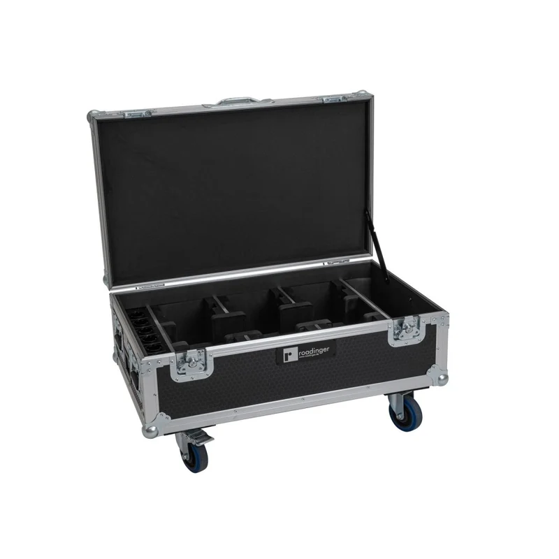 ROADINGER Flightcase 6x AKKU UP-4 QCL Spot QuickDMX MK2 con funzione di ricarica e ruote