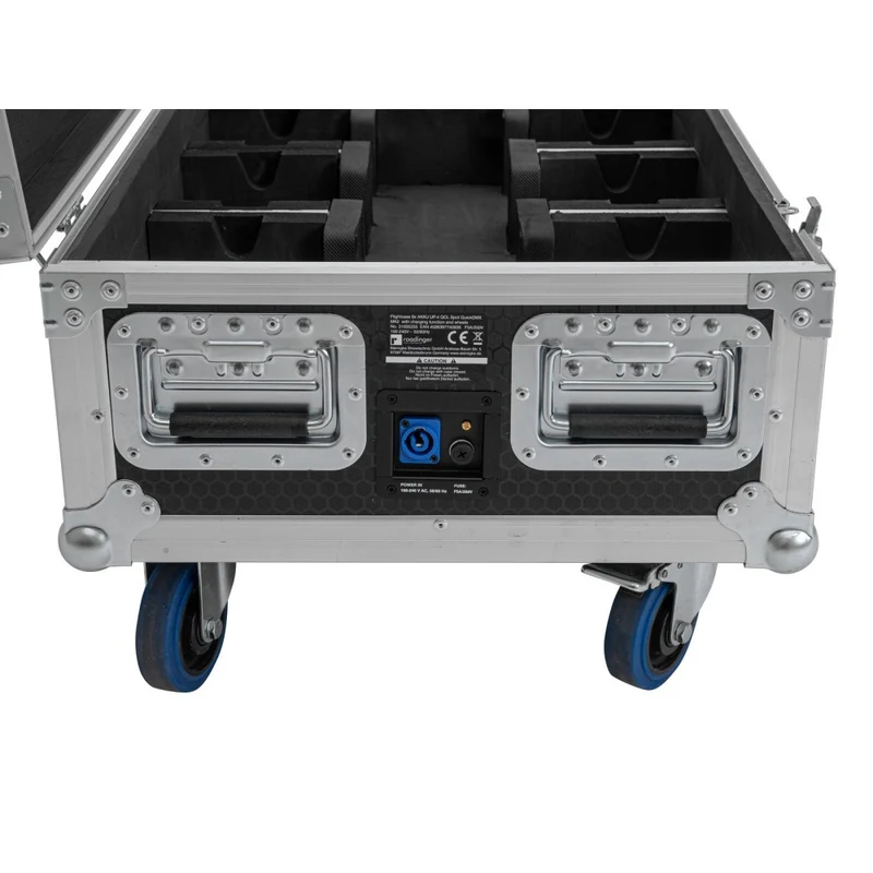 ROADINGER Flightcase 6x AKKU UP-4 QCL Spot QuickDMX MK2 con funzione di ricarica e ruote