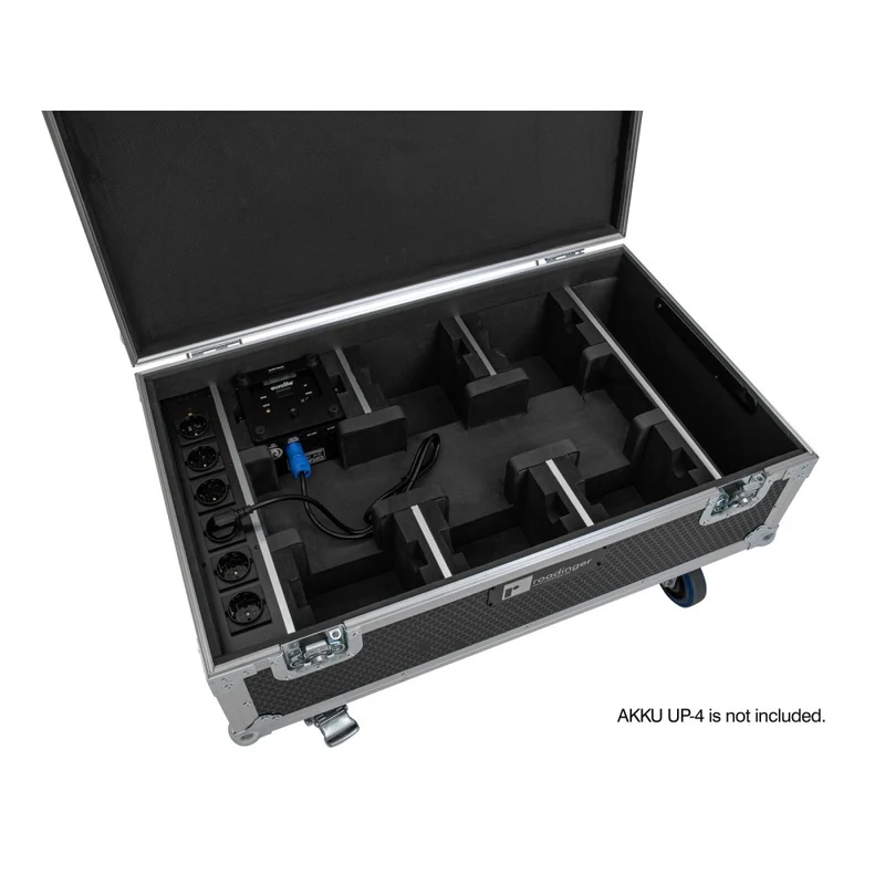 ROADINGER Flightcase 6x AKKU UP-4 QCL Spot QuickDMX MK2 con funzione di ricarica e ruote