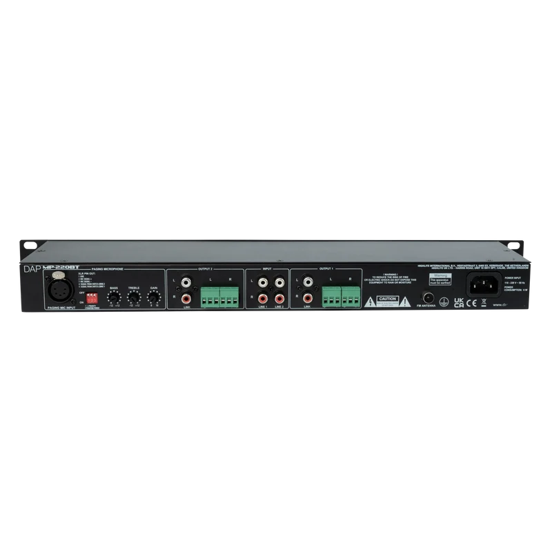 Dap MP-220BT Media Player with BT Lettore multimediale doppio 1U con radio FM, lettore USB/scheda SD, BT 4.2 e interfaccia microfono cercapersone