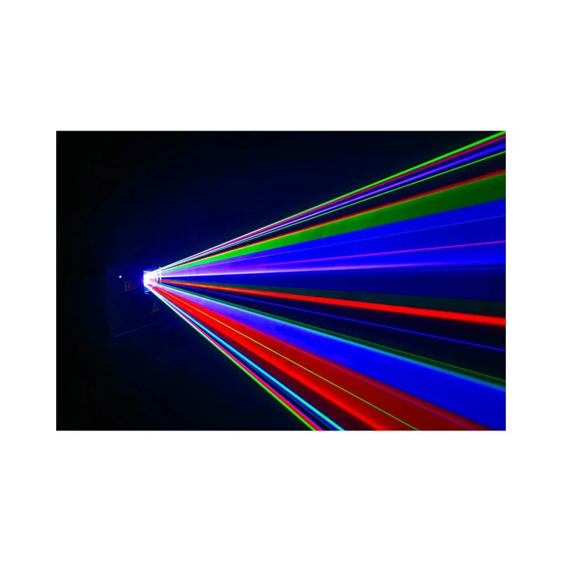Laserworld 3000 mW compact RGB diode laser, built-in 3500 mAh battery, beam specs of approx. 5.5 mm / 1.1 mrad, 30 kpps @ 8°