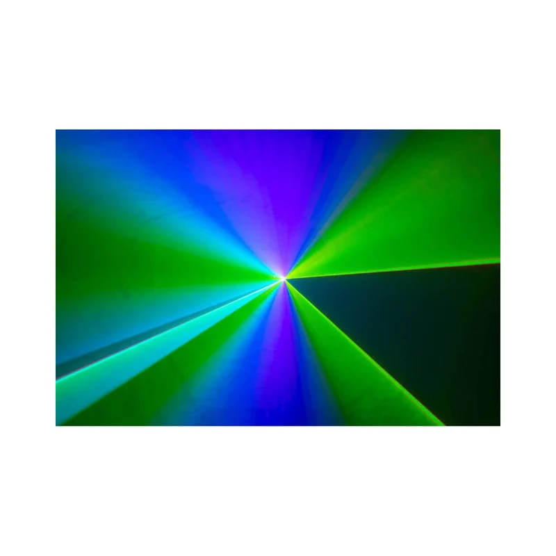 Laserworld 1500 mW compact RGB diode laser, built-in 3500 mAh battery, beam specs of approx. 5.5 mm / 1.1 mrad, 25 kpps @ 8°