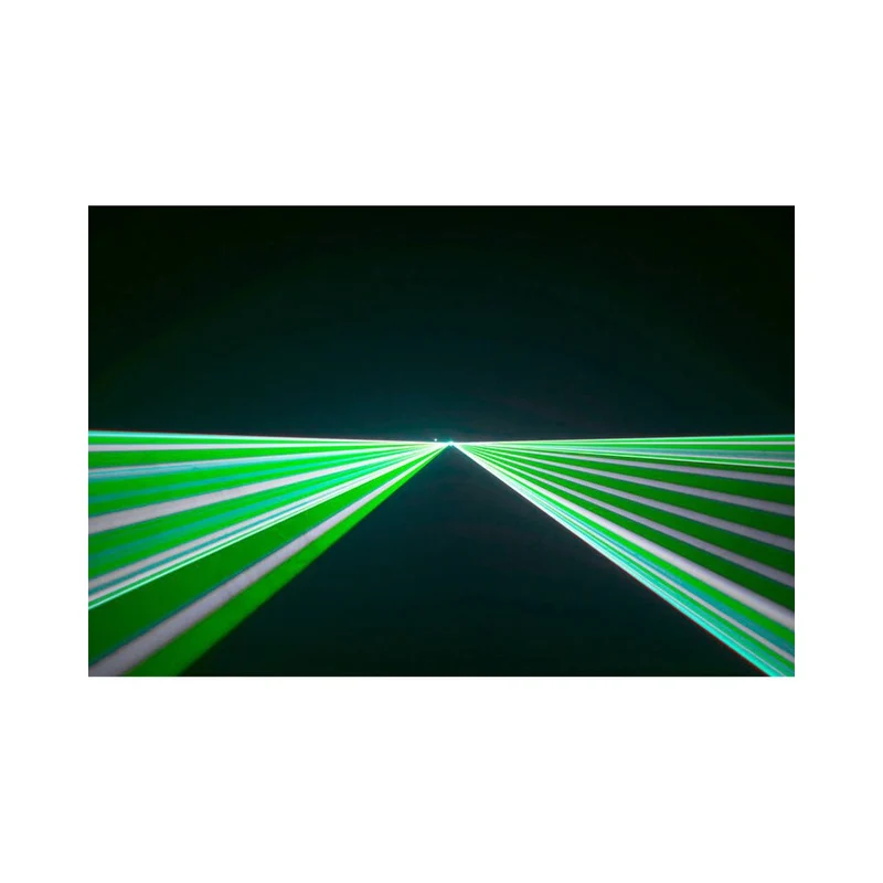 Laserworld 1500 mW compact RGB diode laser, built-in 3500 mAh battery, beam specs of approx. 5.5 mm / 1.1 mrad, 25 kpps @ 8°