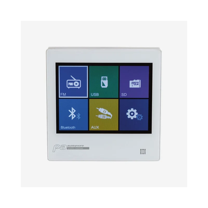 Audiophony Wall amplifer 2x10W touch screen SD/BT/ Radio/AUX