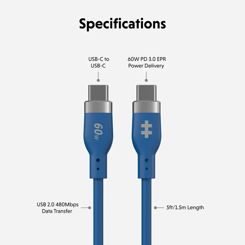 Câble de recharge HyperJuice Flex USB-C en silicone - Bleu