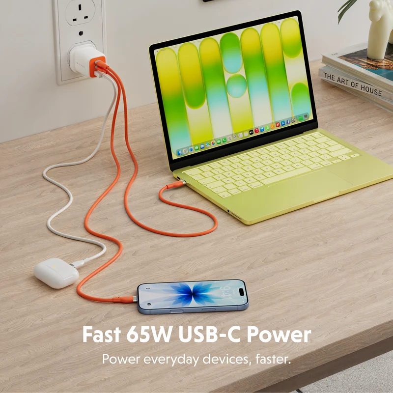 Chargeur GaN HyperJuice Flex 65 W - Orange (UE)