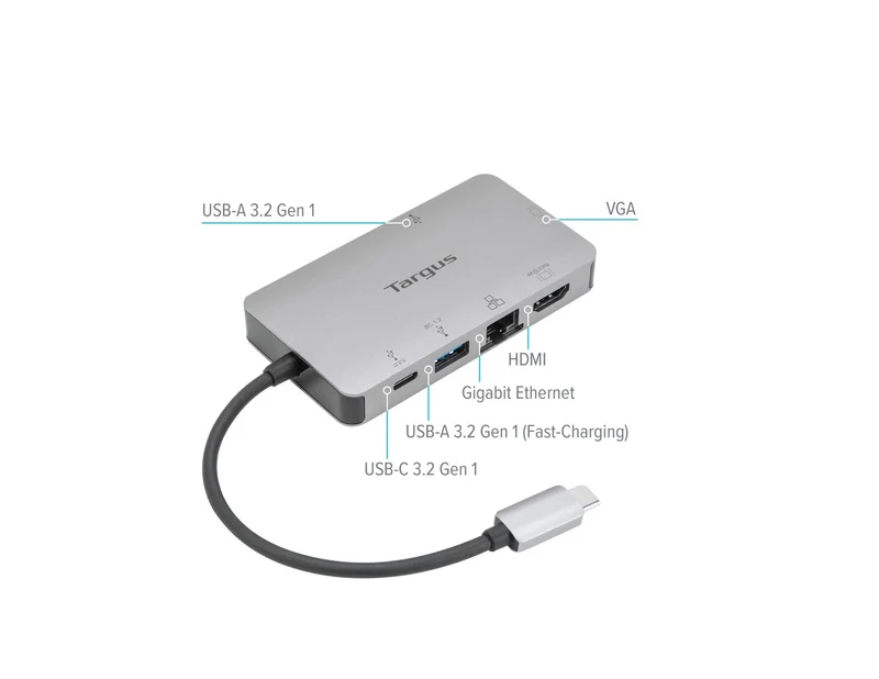 Station d'accueil USB-C avec mode alternatif DP pour un seul écran 4K HDMI/VGA avec technologie Power Delivery 100 W et fonction pass-through