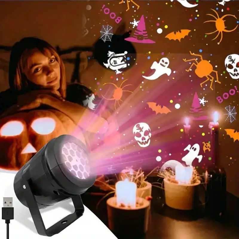 Projecteur LED Halloween – Citrouille, Fantôme & Araignée