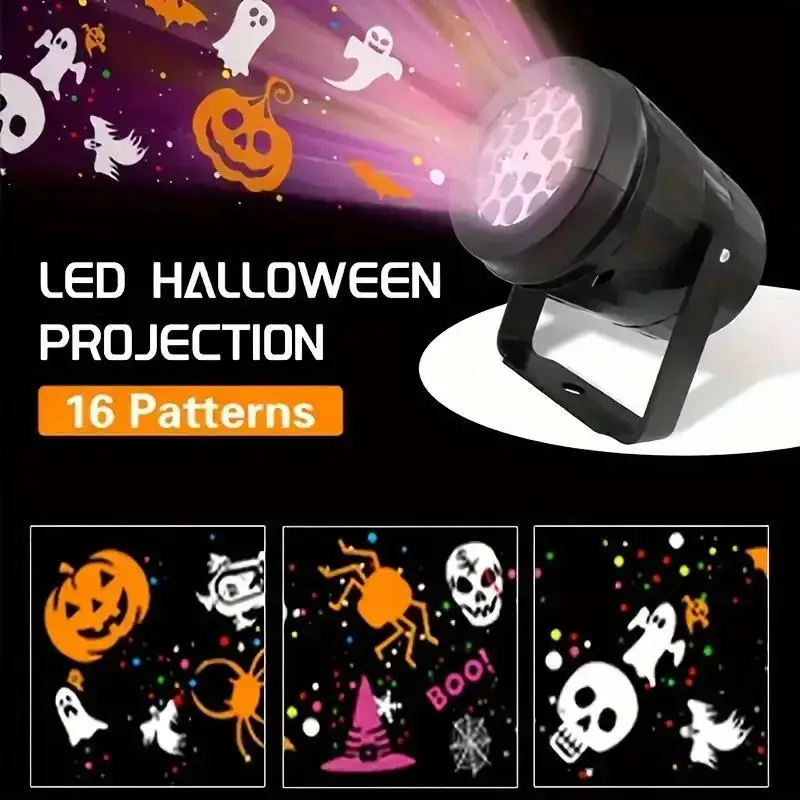 Projecteur LED Halloween – Citrouille, Fantôme & Araignée