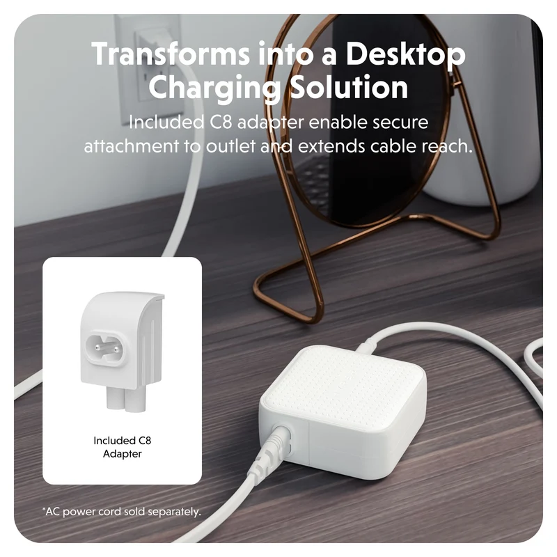 Chargeur de voyage HyperJuice® 70 W USB-C GaN testé pour la sécurité - Blanc