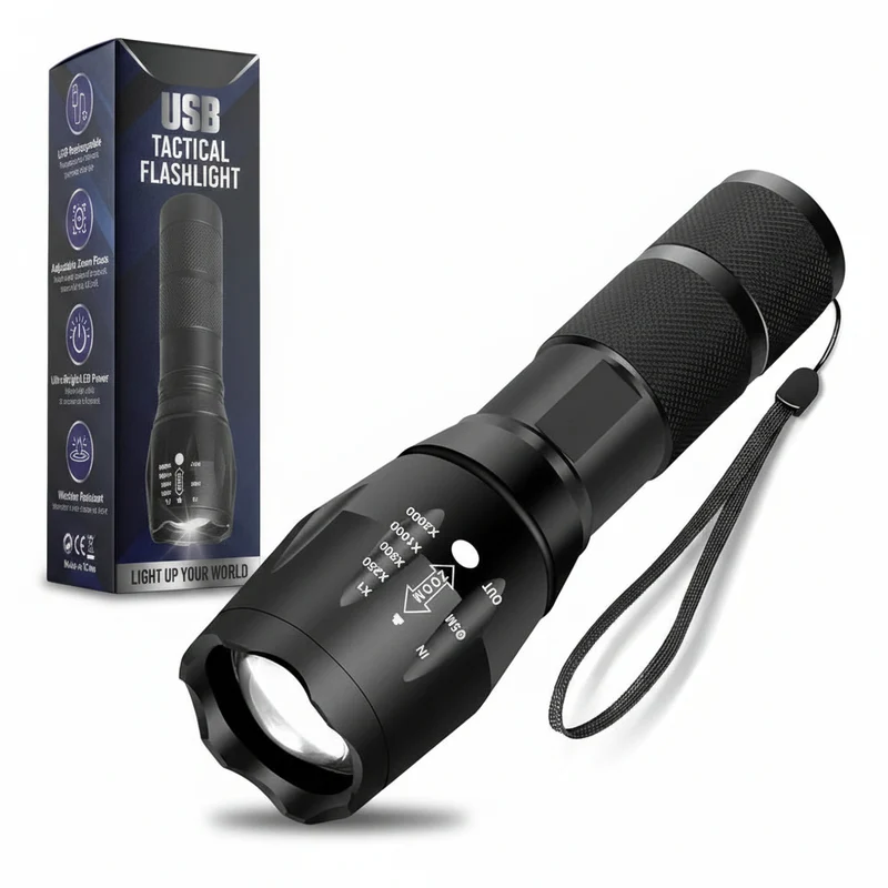 LED Taschenlampe Taktisch USB Wiederaufladbar