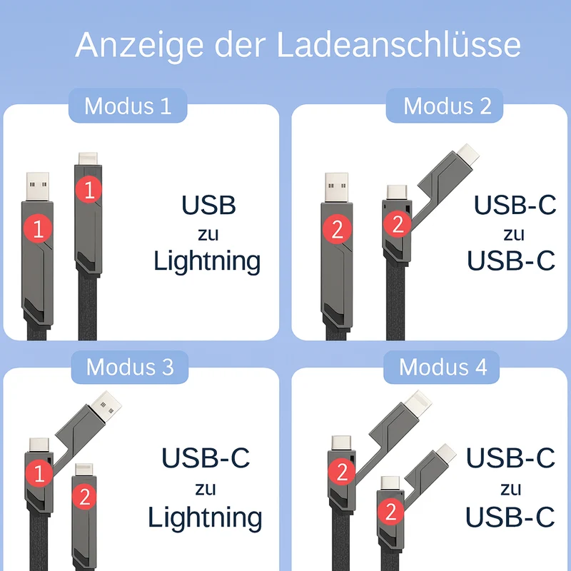 Ladekabel Multi USB Typ C Lightning Schnellladen Datenkabel