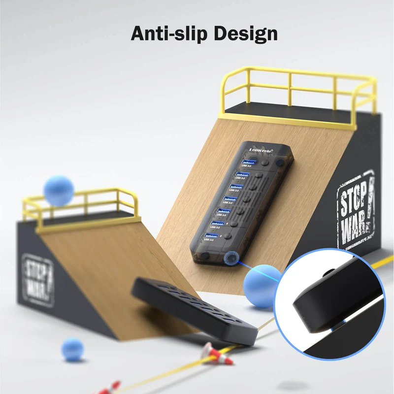 Lemorele TC111 7-Port USB 3.0 Hub with Individual Switches & Smart Charging