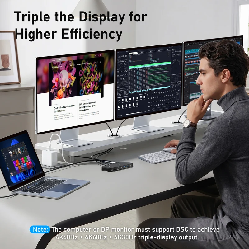 Lemorele TC500 USB-C Docking Station with HDMI, DP & 100W PD