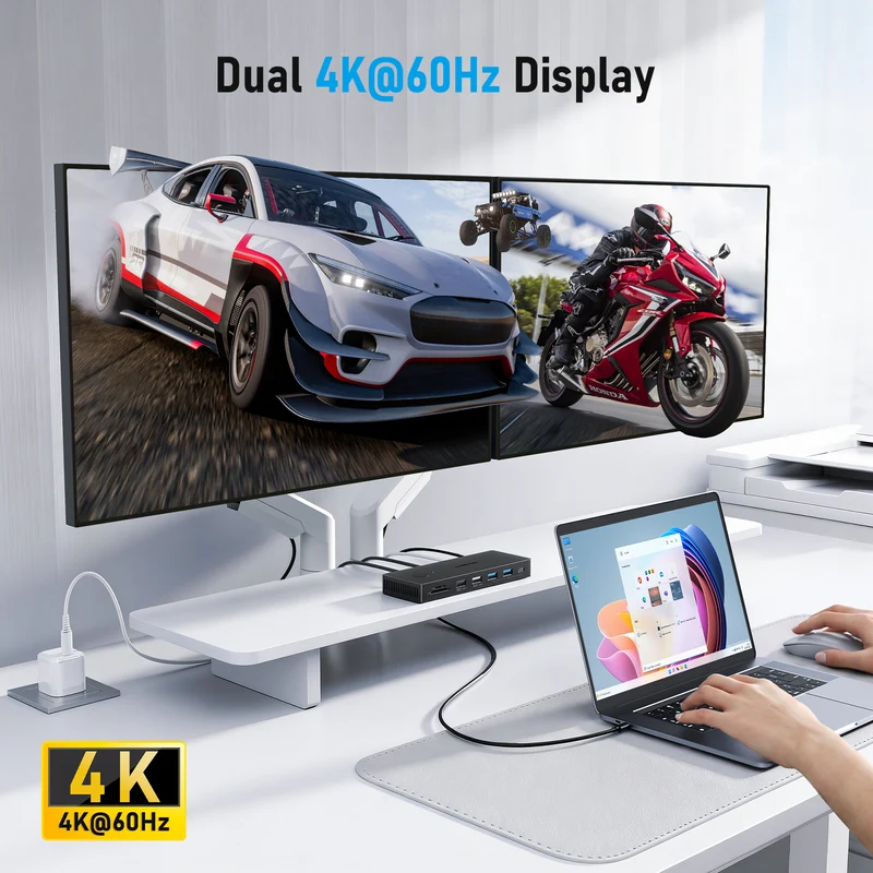 Lemorele TC500 USB-C Docking Station with HDMI, DP & 100W PD